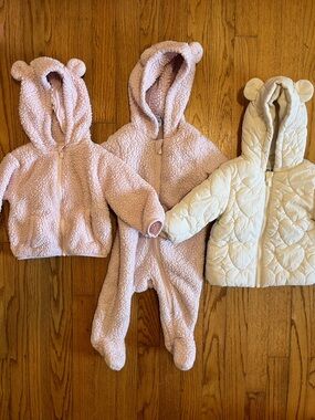 Bundle of baby girls winter puffer, sherpa bunting and jacket